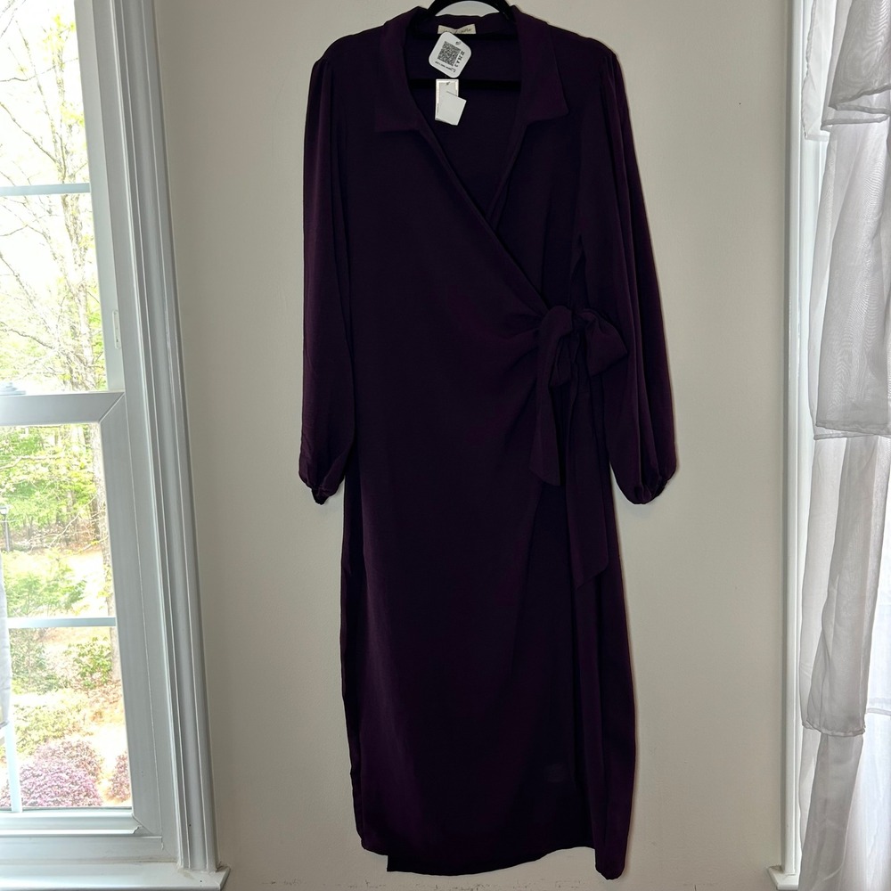 Joie de Vivre Eggplant Purple Wrap Midi Dress Long Sleeve XL 2259M56AV